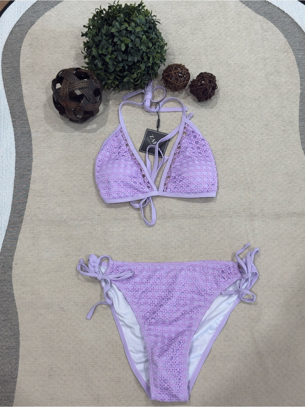 Zaful Lavender Crochet Tie-Side Bikini Set